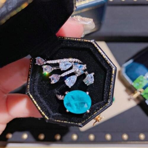925 Silver Paraiba Tourmaline Gemstone Rings for Women Delicate Oval Stone Engagement Wedding Ring Ladies Party Jewelry