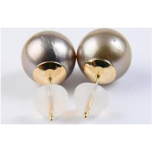 10MM Natural Color Genuine Tahitian Pearl Ear 9K Solid Yellow Gold