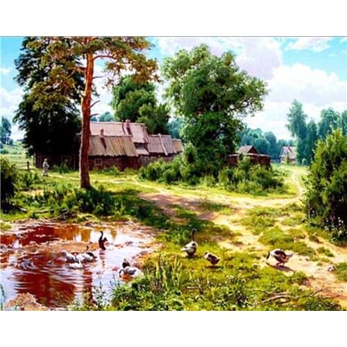 2017 DIY diamond painting mosaic Cross stitch Countryside scenery diamond embroidery home decoration needlework Europe scenery
