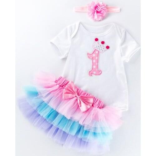 Baby Girls Short Sleeve Cute Style Rompers+Turban+Tutu Skirts 3PCS Clothing Sets 6 Layered Tutu Rompers Summer Clothing Set
