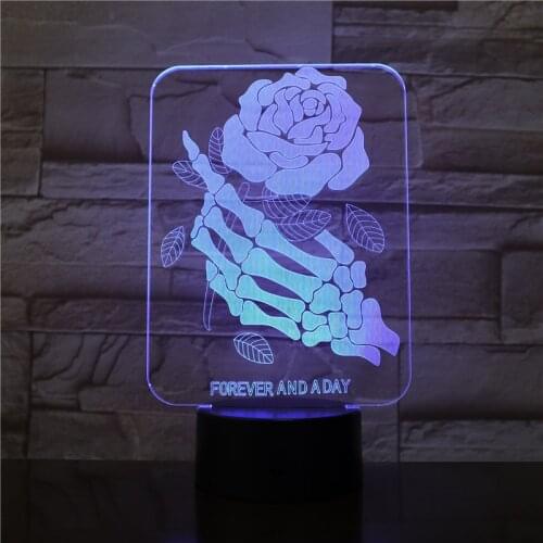Skull Hand with Rose Colors 3D Night Lamp Atmosphere Touch Sensor Child Kids Baby Nightlight Table Lamp Bedroom Night light 2403
