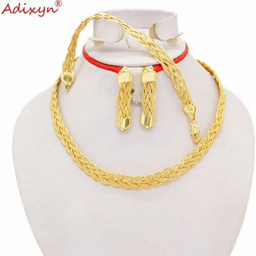 Adixyn Hawaiian Dubai Jewelry Sets Twisted Necklaces Earrings Bracelet for Women Girls 18k gold plated African Arab Accessories