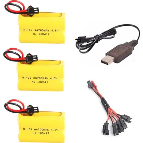 4.8v 700mah rechargeable ni-cd battery bateria and USB charger for RC toys boats car gun train truck model toy accessory 4.8V AA