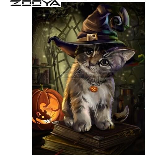 ZOOYA DIY Diamond Painting Halloween Cat Diamond Embroidery Pumpkin Diamond Painting Cross Stitch Rhinestone Mosaic Home Decor