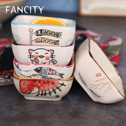 FANCITY Japanese style retro flavored dish creative hand-painted ceramic snack small dish home pickle dish mustard dish sauce di