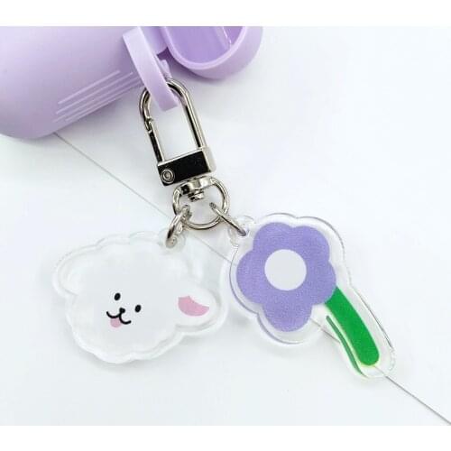 Cartoon Purple Little Sheep Flower Keychain For Woman Cute Sheep Charms Keyring Girls Earphone Cover Key Chains Jewelry Gifts