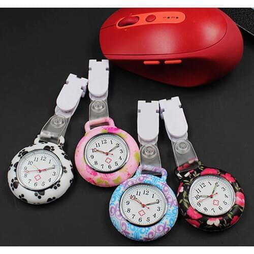 Nurses Watches Doctor Quartz Fob Watch Printing Flowers Silicone Case Band Pocket Watch LL@17