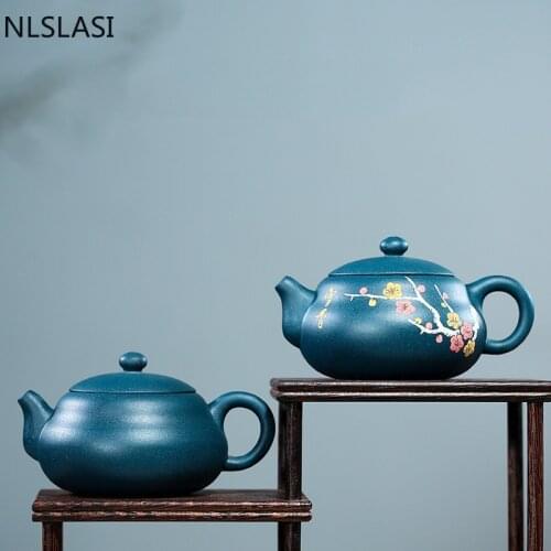 WSHYUFEI Yixing Purple Clay teapot all handmade ink green mud painted Teapot Chinese Zisha kettle tea set Customized 150ml