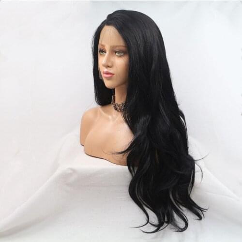 Long Wavy Lace Front Wigs Black Hair Glueless Heat Resistant Synthetic Wig Side Part Natural Hairline for Black Lace Wigs