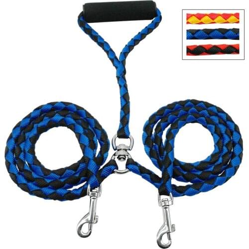 2 Way Nylon Dual Dog Leash Double Lead Rope No-Tangle Durable Walking Leashes Strong For 2 Dogs With Soft Padded Handle