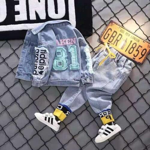 Boys Denim Suit 2021 Spring And Autumn Clothes Middle And Small Childrens Outerwear Two-piece Suit