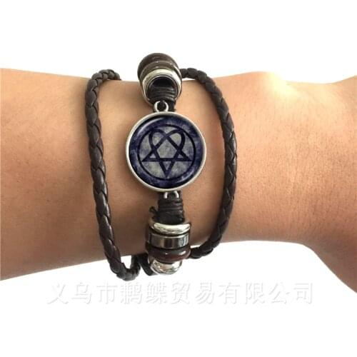 Classic Supernatural Pentagram Glass Bracelet Gothic Pendant Satanism Evil Occult Pentacle Jewelry Pagan Charm Gift