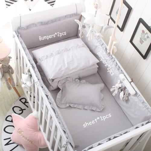 5pcs Cotton Grey Baby Bed Bumper Cot Anti-bump Newborn Crib Liner Sets Safe Pad Babies Crib Bumpers Bed Cover for Boy and Girl