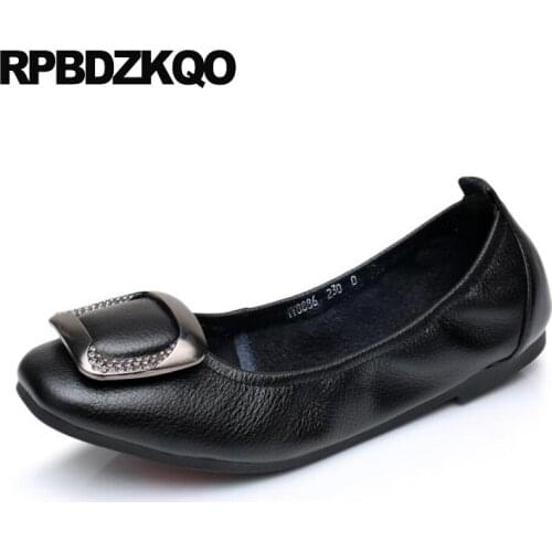 Metal Embellished Black Square Toe Lightweight Comfortable Leisure Slip On Walking Size 9 Flats 2017 Beautiful Women Ladies