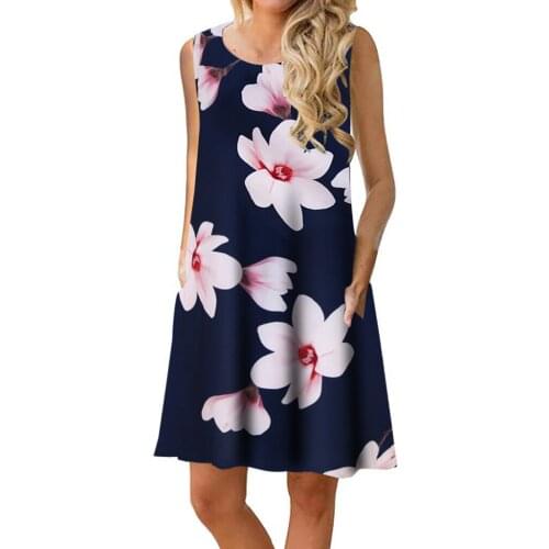 Floral Print Mini Dress Ladies Sleeveless O-Neck Slim Tank Dress Summer Women Plus Size Vintage Casual Dress Female Vestido 3XL
