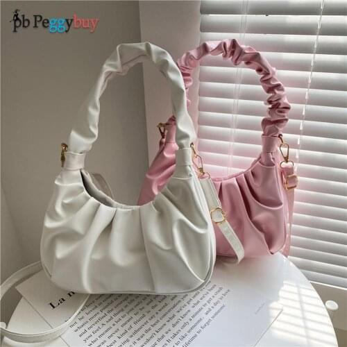 Fashion Women Bag Pure Color Messenger Pleated Underarm Hobos Handbags Leisure Armpit Shopping Shoulder Bags 2021 Hot