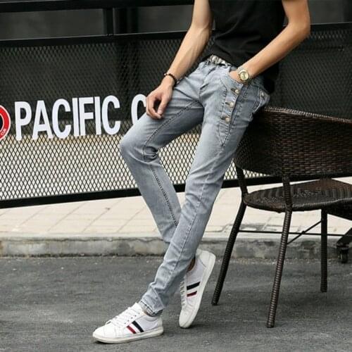 Fashion Mens Jeans Pencil Pants Autumn New Skinny Buttons Slim Fit Denim Pants Casual Long Trousers Cowboy Jeans Men Streetwear