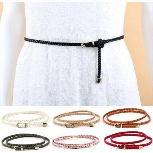 Fashion Thin Braid Narrow Belt Candy Color PU High Quality Waistband With Pin Buckle Dress Clothing Decorate For Women 2021 New