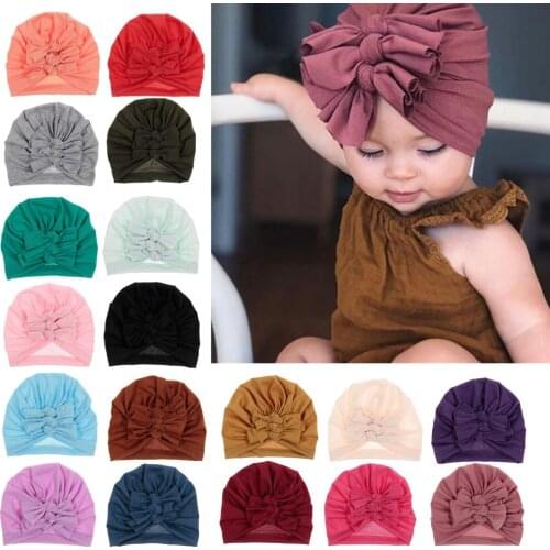 Yundfly New Winter Autumn Baby Girls Hat Bow Cotton Knitted Knot Warm Children Hat Kids Newbworn Bonnet Cap Beanie Cute Headwear