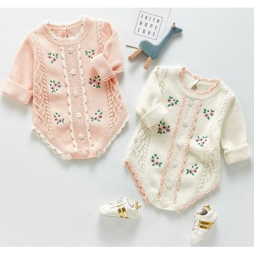 Newborn Baby Clothes 0-2Years Autumn Long Sleeve Princess Baby Girl Sweater Floral Knit Romper for Babies Cotton Infant Clothing