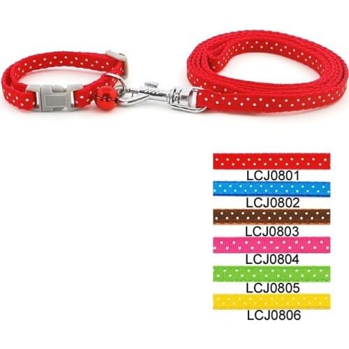 Pet Collar Leash Set For Puppy Cat Small Animal Dot Printed Nylon Collar Leash Lead Set with Bell