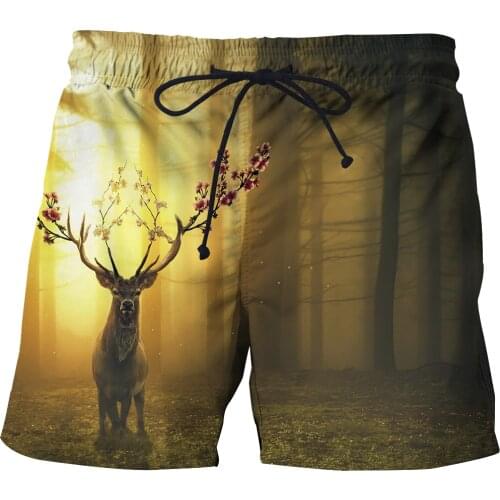Animal Graphic Beach Shorts For Men 3D Pattern Sika deer Boardshorts Male Short Pants Oversized mens shorts Summer casual shorts