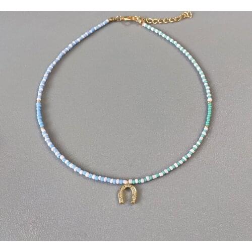 Handmade Colorful Beads Necklace Gold-color U-shaped Pendant Accessories Bohemian Light Color Jewelry Valentines Day Gift 2021