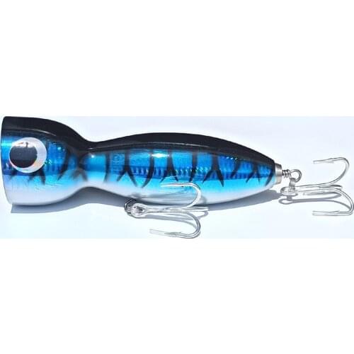 AS Wooden Popper Tuna Bait Boat Fishing Lure 150g Big Game Treble Hooks Saltwater Topwater Carp SwimBait Trolling Fishing