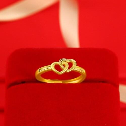 Double Heart Simple Ring Jewelry Yellow Gold Filled Classic Women Finger Accessories