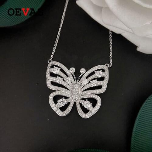 OEVAS Luxury 100% 925 Sterling Silver Created Moissanite Gemstone Wedding Butterfly Pendent Necklace Fine Jewelry Wholesale