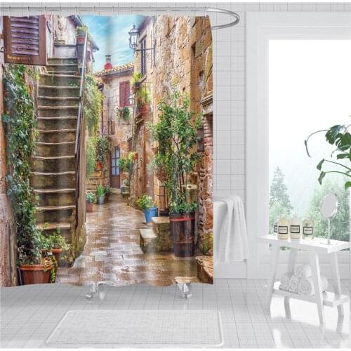 Garden Flowers Scenery Shower Curtains Decoration Waterproof Fabric Bath Curtain Bathroom Door Screens
