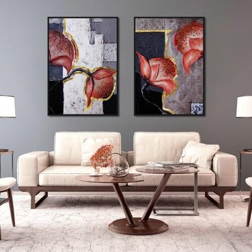 Nordic Red Flowers Phnom Penh Abstract Canvas Painting Poster Home Decoration Pictures On The Wall For Living Room Design