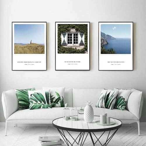 Tropical Ocean Coastal and Window Canvas Poster Landscape Wall Art Print Painting Nordic Style Picture Scandinavian Home Décor