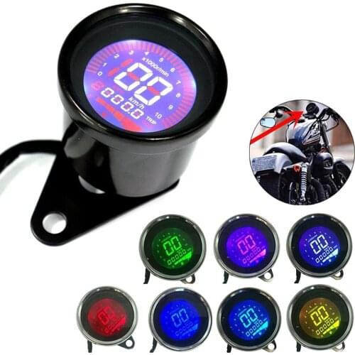 Universal Motorcycle Speedometer Backlight LCD Digital Tachometer Odometer 7 Colors Adjust
