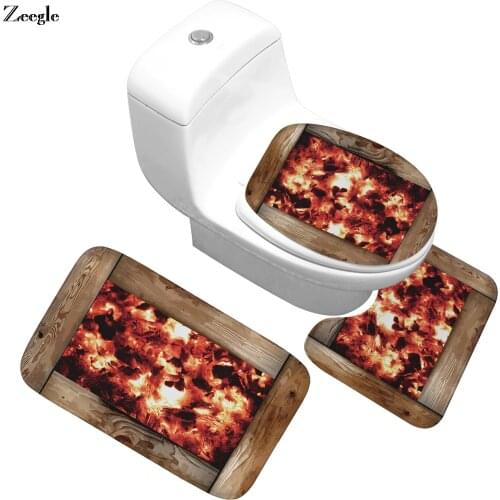 Zeegle 3pcs Bath Mat Set Flannel Soft Polyester Absorbent Toilet Seat Cover Toilet Pedestal Rug Foot Mat Anti Slip Bath Rug Set