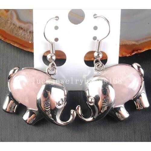 Free Shipping Women Fashion Jewelry Beautiful Pink Crystal Elephant Dangle Earrings Pair C4198