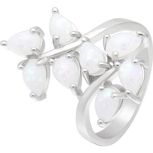 Hainon Silver Color Wedding Rings for Women White Fire Opal Flower Size 6-10 Ring Female Vintage Party Jewelry 30% Off Rings