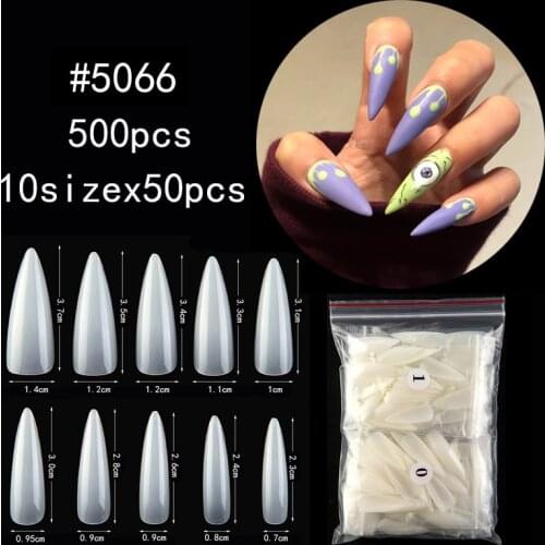 1Bag/500pcs Artificial Pointy Stiletto Fake Nails Full Cover Press on Nails Art Long Tips Salon Clear Acryli False Nail Manicure