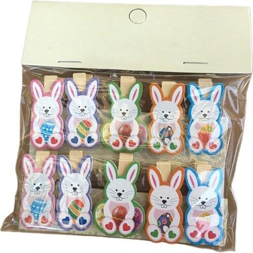 10Pcs Practical Cartoon Rabbit Shape Wooden Photo Clip Memo Holder Photo Paper Clothespin Craft Clips Home Easter Decoration
