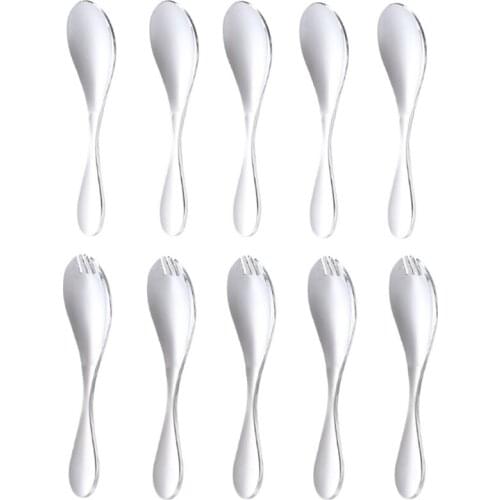 10PCS Stainless Steel Spoon and Fork Cutlery New Creative Childrens Spoon Fruit Ice Cream Spoon and Fork