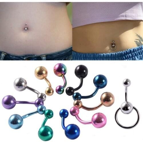 Showlove 8Pcs Titanium Anodized Nave Belly Button Rings Piercing Navel Bars Surgical Steel Body Jewelry