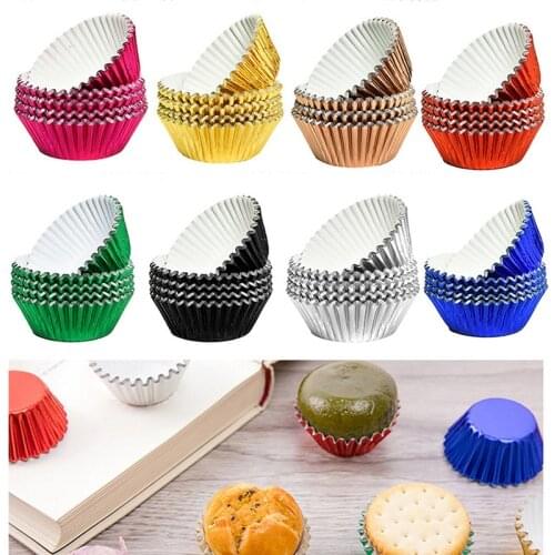 100Pcs Aluminum Foil Paper Cupcake Liners Baking Paper Cup Black Tulip Pure Color Baking Muffin Cup Cake Wrappers Case Holder