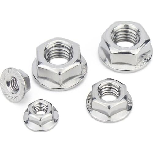 2/25Pc 304/201/316 Stainless Steel Hexagon Hex Head Serrated Spinlock Flange Nut M3 M4 M5 M6 M8 M10 M12 Locknut Lock Nut DIN6923