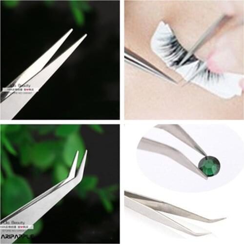 2pcs/set Medium Carbon Steel Pointe Tip Straight Tweezer,Elbow Ceramic Tweezer,Makeup,Nail Art DIY,False Eyelash Extension Tools