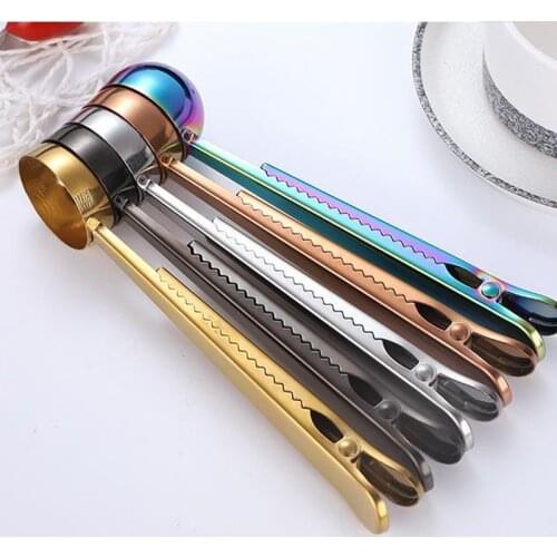 Two-in-One Stainless Steel Coffee Spoon Sealing Clip Coffee Spoon With Clipbag Food Bag Closure Kitchen Accessories