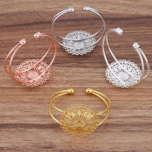 20pcs 36mm Filigree Sheet Tray Bangle Base Bracelet Blanks Bezel Brass Cuff Bracelet Setting Cabochon Cameo
