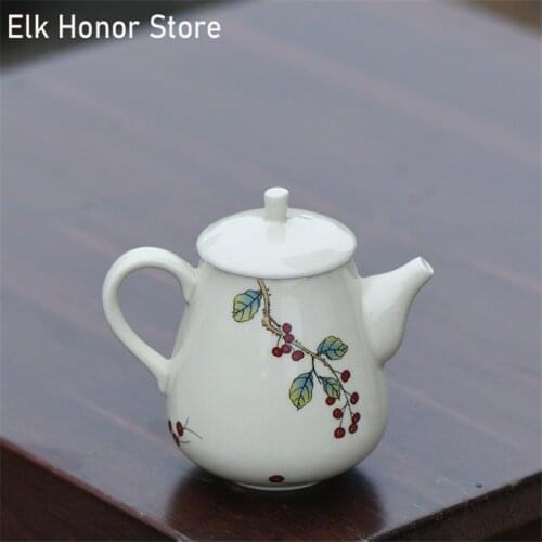 200ml Retro Plant Ash Porcelain Teapot Hand Painted Fruit Art Ceramic Household Teakettle Strainers Master Pots Gift Packaging