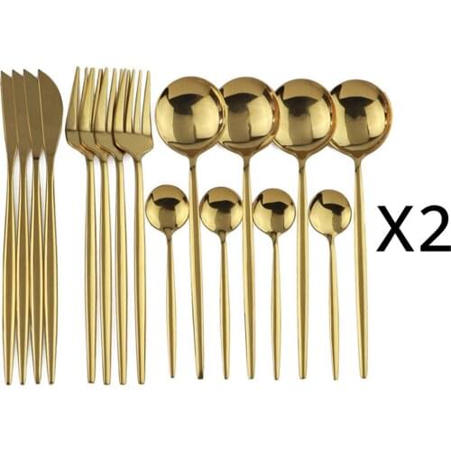 32Pcs Gold Tableware Set Knife Fork Spoon Luxury Cutlery Set Stainless Steel Dinnerware Silverware Set Kitchen Flatware Set