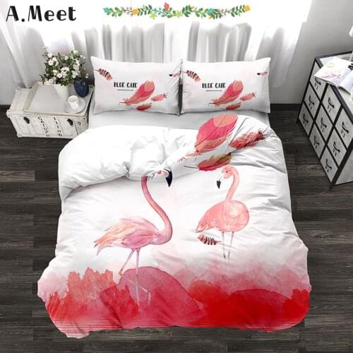 3d Flamingo Super King Size Bedding Set Luxury Bed Linen Pink Beding Set Sheet Printing Home Roupa De Cama Nevresim Takimlari