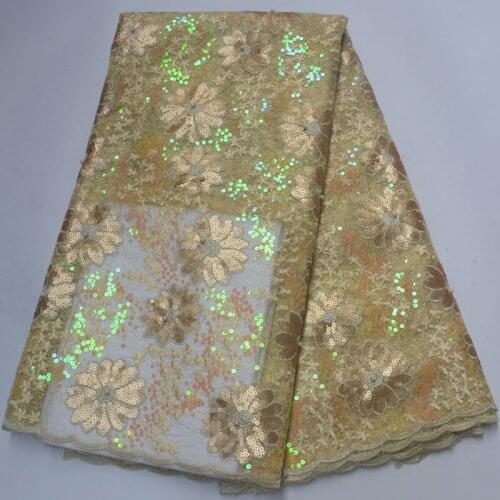 5yards/pc) High quality African French net lace fabric sequins lace fabric with beautiful embroidery for party dress FLP184